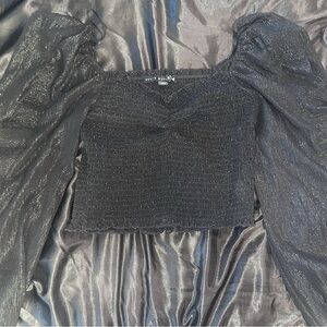 PrettyLittleThing Black Shimmer Blouse